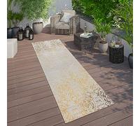 Paco Home Tappeto per interni ed esterni, motivo orientale, giallo crema, Dimensione:80x150 cm