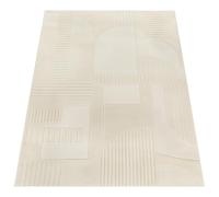 Paco Home Tappeto per soggiorno, moderno a pelo corto color crema, motivo 3D, morbido, facile da pulire, tappeto di design, camera da letto, geometrico, Dimensione:120x170 cm