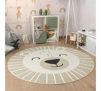 Paco Home Tappeto Rotondo Bambini Cameretta Bambina Testa Di Leone Testa Di Orso Lavabile In Lavatrice Moderno, Dimensione:Ø 100 cm tondo, Colore:Beige