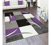 Paco Home Tappeto salotto moderno pelo corto - motivo a quadri e righe 3D, antiscivolo, Dimensione:160x230 cm, Colore:Viola