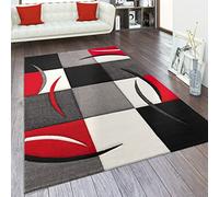 Paco Home Tappeto salotto moderno pelo corto - motivo a quadri e righe 3D, antiscivolo, Dimensione:240x330 cm, Colore:Rosso