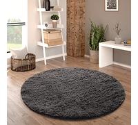 Paco Home Tappeto Salotto Pelo Lungo Rotondo Shaggy Moderno Pelo Lungo Finta Pelliccia Morbido Monocolore, Dimensione:Ø 160 cm tondo, Colore:Antracite