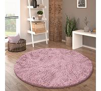 Paco Home Tappeto Salotto Pelo Lungo Rotondo Shaggy Moderno Pelo Lungo Finta Pelliccia Morbido Monocolore, Dimensione:Ø 200 cm tondo, Colore:Rosa-Antico
