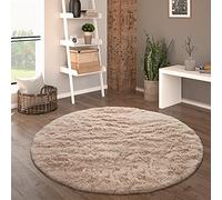 Paco Home Tappeto Salotto Pelo Lungo Rotondo Shaggy Moderno Pelo Lungo Finta Pelliccia Morbido Monocolore, Dimensione:Ø 160 cm tondo, Colore:Beige
