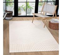 Paco Home Tappeto Soggiorno Camera da letto moderno a pelo corto scandinavo Boho Pattern Arcobaleno japandi Geometrico Effetto 3D Crema, Dimensione:80x150 cm, Colore:Crema 6