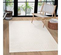 Paco Home Tappeto Soggiorno Camera da letto moderno a pelo corto scandinavo Boho Pattern Arcobaleno japandi Geometrico Effetto 3D Crema, Dimensione:120x170 cm, Colore:Crema 2