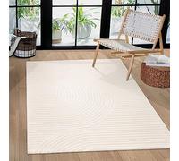 Paco Home Tappeto Soggiorno Camera da letto moderno a pelo corto scandinavo Boho Pattern Arcobaleno japandi Geometrico Effetto 3D Crema, Dimensione:160x220 cm, Colore:Crema 5