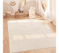 Paco Home Tappeto Soggiorno Camera-Da-Letto Pelo-Alto Scandinavo Boho Stile Geometrico Astratto Tinta-Unita Lavabile 3D Crema, Dimensione:200x280 cm