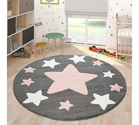 Paco Home Tappeto Stanza Dei Bambini Tappeto Per Bambini Grandi E Piccole Stelle In Grigio Rosa, Dimensione:Ø 200 cm tondo