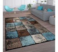Paco Home Tappeto vintage a pelo corto per soggiorno, marocchino, rombi, turchese-marrone, Dimensione:160x220 cm, Colore:Marrone