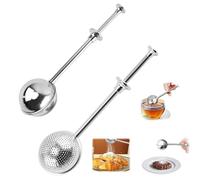 PacuM 2 colini da tè per tè sfuso, manico lungo, in acciaio inox, riutilizzabili, a maglia fine, diffusore, colino per tazza e teiera infusore a sfera per l'ora del tè, per pungere le spezie