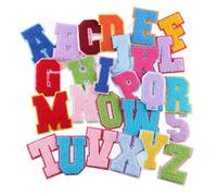 PacuM 26 toppe autoadesive in ciniglia con lettere dalla A alla Z, ricamate, termoadesive in tessuto colorato, per vestiti, cappelli, calze, jeans, accessori fai da te