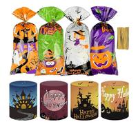 PacuM 58 Pezzi Decorazioni Halloween Tavola Include 8 Lanterne e 50 Sacchetti Halloween Caramelle Design a Fantasia Castello Spettrale Pipistrello Portacandele Zucca Decorazione per Feste
