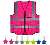PacuM Gilet Alta visibilità Uomo con 8 Etichette Riflettenti Poliestere Leggero e Resistente con Tasche Attentamente Progettate per Conducenti Cantiere Stradale Assistenza Uomo Donne(Rosa)