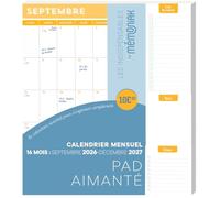 Pad aimanté: Calendrier mensuel 16 mois : septembre 2026-décembre 2027