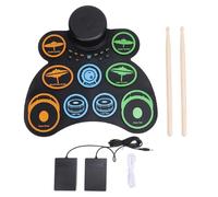 Pad per Esercizi per Batteria Arrotolabili con 9 Pad, Set di Batteria Elettronica Portatile con Jack per Cuffie, Pedali e Bacchette, Altoparlante Integrato per per Bambini,