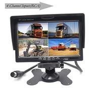 Padarsey Monitor TFT LCD da 7 pollici per specchietto retrovisore auto Quad Split, telecomando, 4 canali ingressi video RCA (connettore antiurto a 4 pin), schermo 12 V-24 V 800 × 480 HD, con parasole