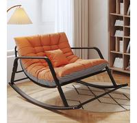 Padded Cushion Outdoor Patio Rocking Chair Recliner Orange Houndstooth Rocker for Living Room Nursery Front Porch Garden Backyard