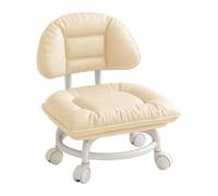 Padded Ergonomic Low Rolling Stool With Backrest And Casters Vanity
