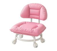 Padded Ergonomic Low Rolling Stool With Backrest And Casters Vanity