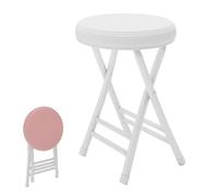 Padded Round Folding Bar Stool, 50 cm High Kitchen Counter Stool with Footrest, Ergonomic Design, No Assembly Needed - White High Bar Chair