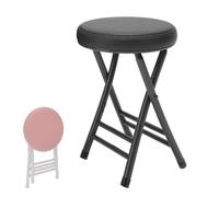 Padded Round Folding Bar Stool, Ergonomic High Kitchen Counter Chair with Footrest, No Installation Required, 50 cm Height, Stylish Black Design for Home & Bistro