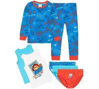 Paddington Bear 7 Pezzi Pigiama Set Bambini | T-Shirt Blu Leggings Pjs 2 Gilet 3 Pantaloni Intimo Bar Aunt Lucy Tour Bus Post Stamp Graphics