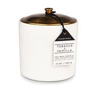 Paddywax Hygge Collection in Cera di soia Candela in Vaso di Ceramica Bianca con Coperchio in Rame, Tabacco e Vaniglia, 425,2 Gram