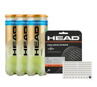 Padel Bundle per la massima rotazione e controllo, Head Padel Pro S+, confezione da 3 (9 palline) & Rezztek Pro Spin Strips per racchetta da padel