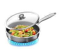 Padella antiaderente - 26/28/30 cm antiaderente in acciaio con coperchio | Versatile pentole da cucina per casa, appartamento, campeggio, barbecue, fornello, piano cottura a induzione, leggera