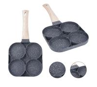 PADELLA ANTIADERENTE A 4 FORI PER UOVA PANCAKE MANICO IN LEGNO ACCESSORI CUCINA