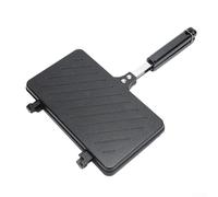 Padella antiaderente a doppio lato per panini da campeggio, cottura rapida, in acciaio nero, per waffle, bistecche, uova fritte e cucina all'aperto, 37 x 24 x 4 cm