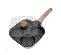Padella antiaderente for uova da 4 tazze con coperchio ribaltabile, cuoci-pancake in alluminio spatola e pennello, cottura di hamburger frittate(Black with cover)