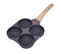 Padella antiaderente for uova da 4 tazze con coperchio ribaltabile, cuoci-pancake in alluminio spatola e pennello, cottura di hamburger frittate(Black without cover)