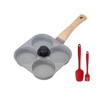 Padella antiaderente for uova da 4 tazze con coperchio ribaltabile, cuoci-pancake in alluminio spatola e pennello, cottura di hamburger frittate(Gray W Lid set)