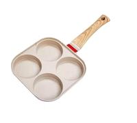 Padella antiaderente for uova da 4 tazze con coperchio ribaltabile, cuoci-pancake in alluminio spatola e pennello, cottura di hamburger frittate(Beige without cover)