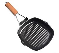 Padella antiaderente in ghisa con manico pieghevole in legno, padella per bistecca da 20 cm per tutte le fonti di calore, cottura interna ed esterna, facile da pulire e conservare, distribuzione