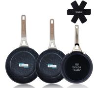 briebe Black Titanium - Set di 3 padelle antiaderenti a induzione in titanio 20-24-28 cm, alluminio forgiato, rivestimento senza PFOA, manico professionale in acciaio inox, piano cottura, gas, 3