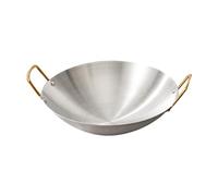 Padella cinese extra spessa in acciaio inox per paella, fondo rotondo, padella a doppio orecchio, padella per servire snack con manico in metallo, per casa e cucina, argento, 1-28 cm