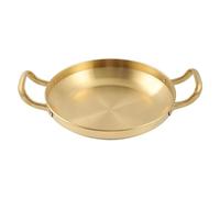 Padella cinese per paella in acciaio inox, fondo piatto dorato, padella bassa a doppio orecchio, pentola da portata con manico in metallo, per uso domestico e cucina, oro, 22 cm