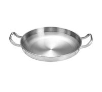 Padella cinese per paella in acciaio inox, fondo piatto dorato, padella bassa a doppio orecchio, pentola da portata con manico in metallo, per uso domestico e cucina, argento, 22 cm