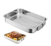 Padella di arrosto con pentola in acciaio inossidabile rack Turchia rettangolare di lasagne profonde con maniglie robuste da pulire facili da 16, 5x12.6x2.6