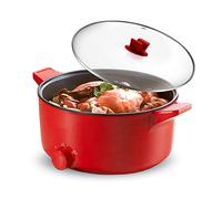 Padella elettrica antiaderente con coperchio Pentola elettrica da 5 l con rivestimento antiaderente e manico resistente al calore 100% senza PFOA Facile da pulire 1000 W Rosso