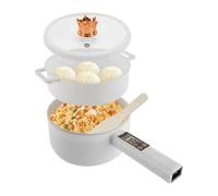 Padella elettrica da 1,6 l, con ammortizzatori e coperchio, manico lungo, fornello elettrico, per campeggio, dormitorio, casa, dormitorio, bianco