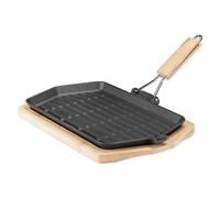Padella Fajitas Ghisa con Supporto Legno - Piastra con Tagliere - Bistecchiera