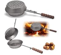 Padella forata grande Castagne da camino 26 Cm. - girevole ribaltabile pesante in ferro antiscivolo per fuoco brace fornelli o bruciatori gas ottima per caldarroste, mandorle ceci e semi vari