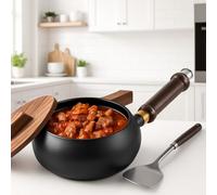 Padella giapponese in ferro forgiato a mano, 24/28 cm, in puro ferro non rivestito e naturalmente antiaderente con coperchio in legno e spatola, per fornelli a induzione/gas (24 cm)