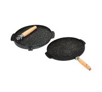 PADELLA GRIGLIA RIVESTIMENTO IN PIETRA LAVICA, DOPPIA PIASTRA LISCIA E RIGATA 28 CM, ANTIADERENTE CUOCERE SENZA OLIO