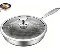 Padella ibrida antiaderente resistente ai graffi con coperchio, padella multistrato compatibile con induzione con distribuzione uniforme del calore per la cucina casalinga quotidiana(With cover,32)