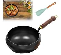 Padella in ferro giapponese con coperchio in legno, padella in ferro antiaderente forgiata a mano giapponese, diametro 24 cm/28 cm/30 cm, pentola in ghisa non rivestita, per fornelli a gas naturali e